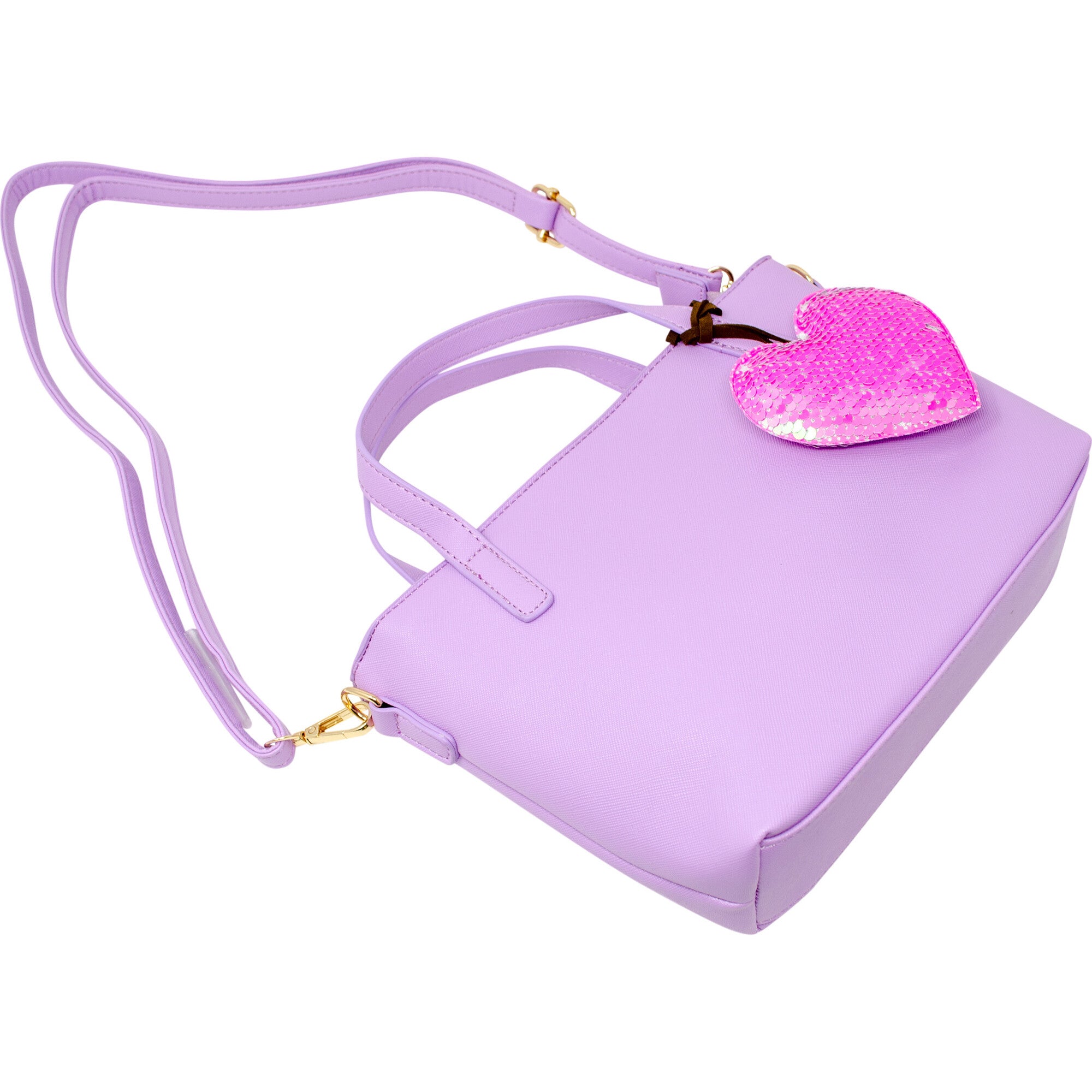 Faux Leather Tote Shoulder Strap Handbag With Sequins Heart Charm