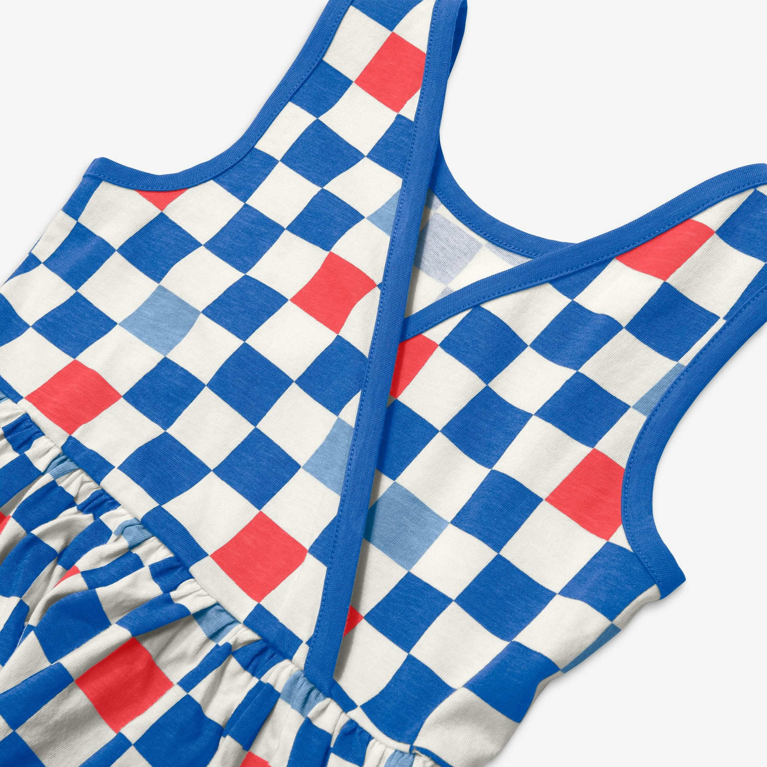 Kids tiered tank dress in checkerboard