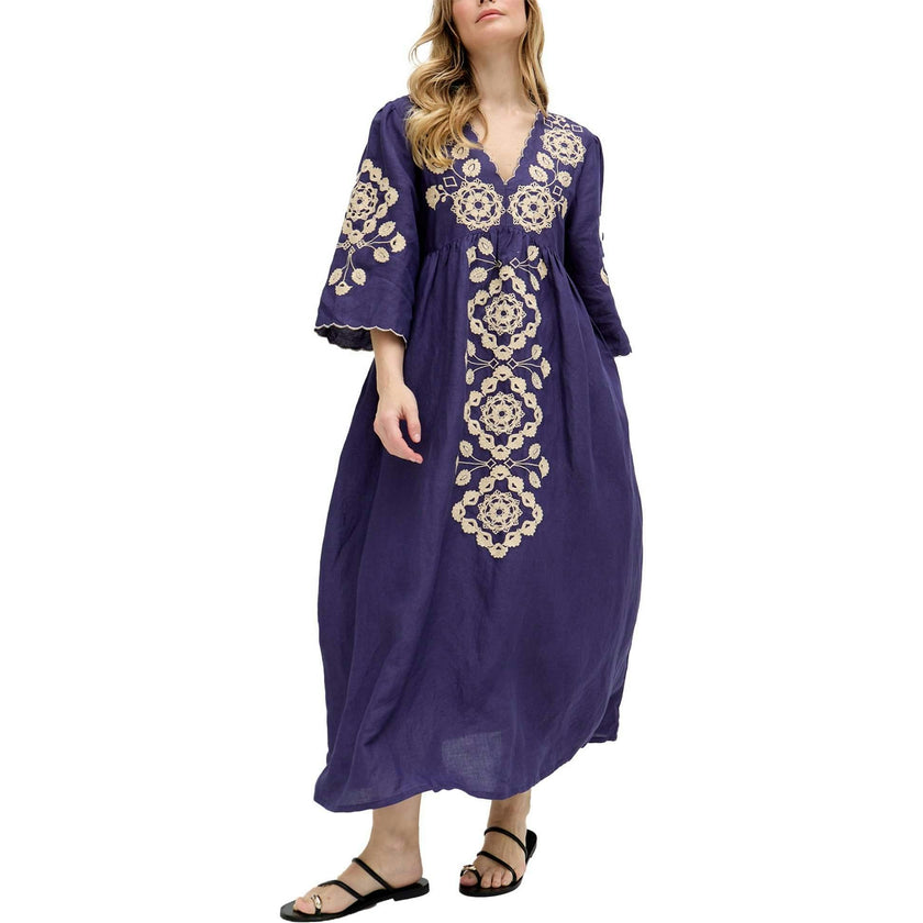 Arianna V- Neck Embroidered Maxi Dress