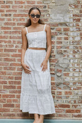 Skylar White Heart & Flower Eyelet With White Ribbon Tank Top