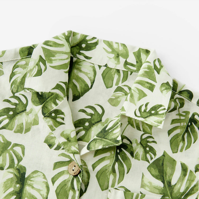 Island Leaf Linen Button-Up Shirt and Shorts Set