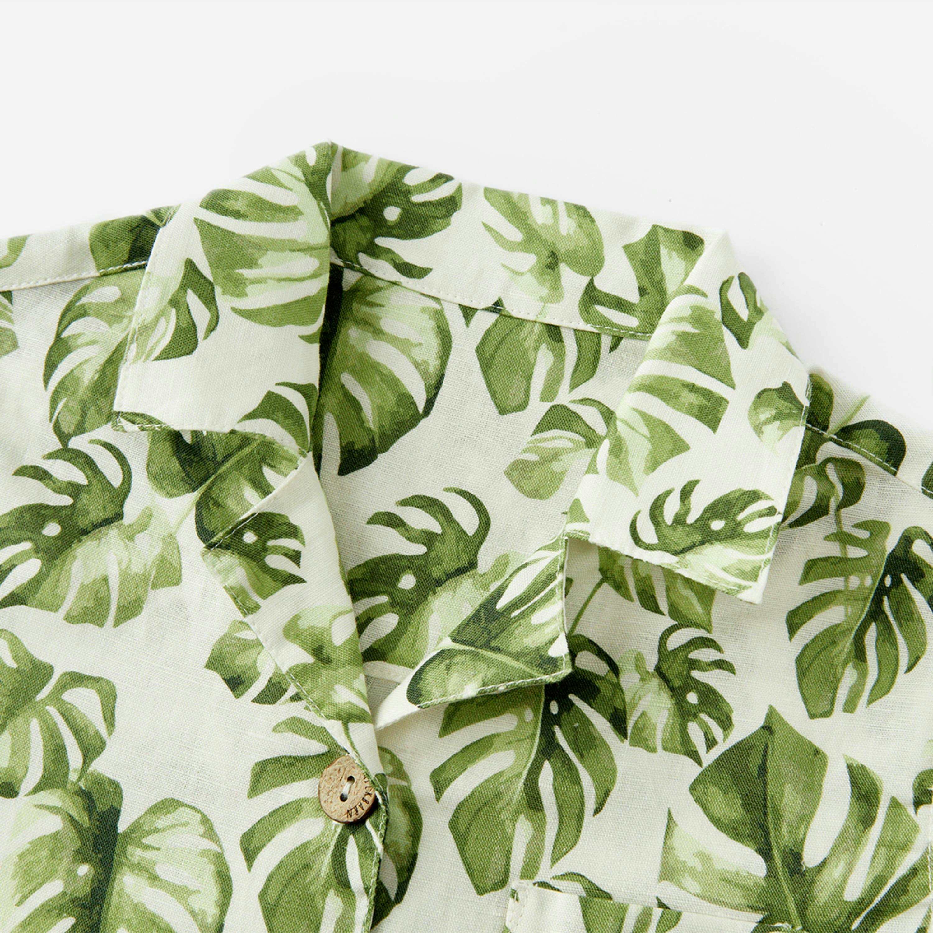 Island Leaf Linen Button-Up Shirt and Shorts Set
