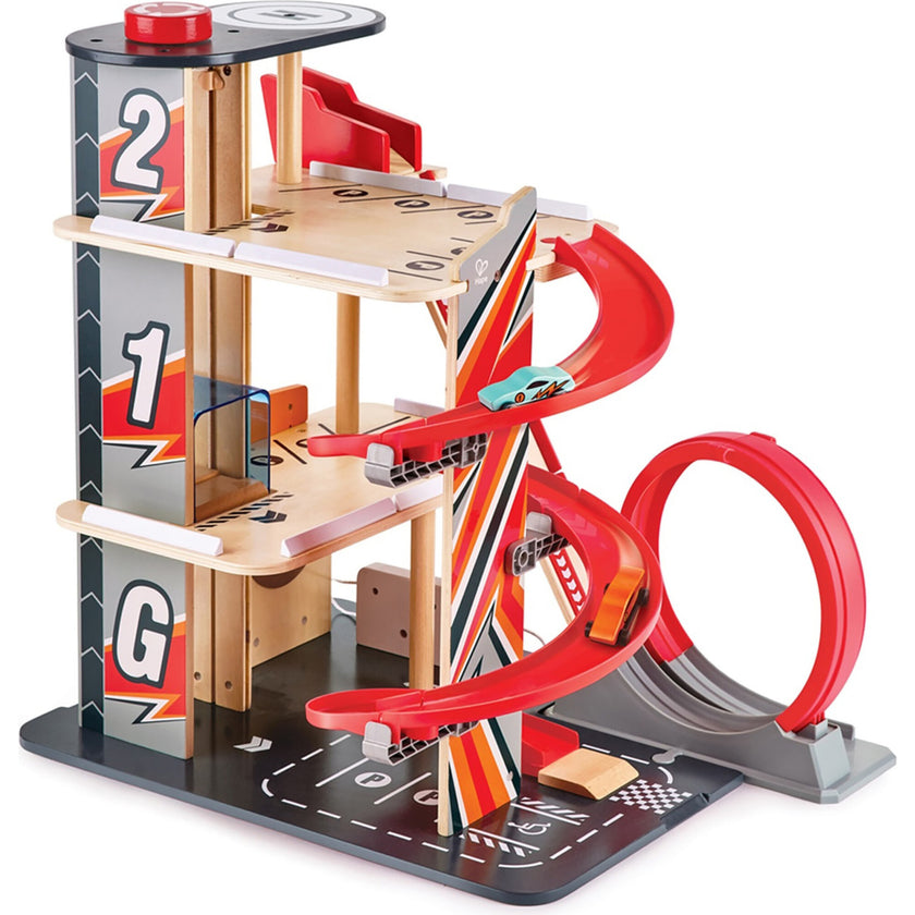 Stunt Garage Wooden High-Rise Car Parking Lot Playset