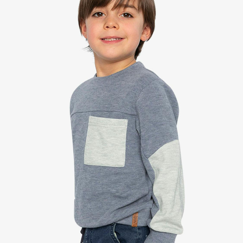 Colorblock Brushed Jersey Top with Chest Pocket Blue-Grey