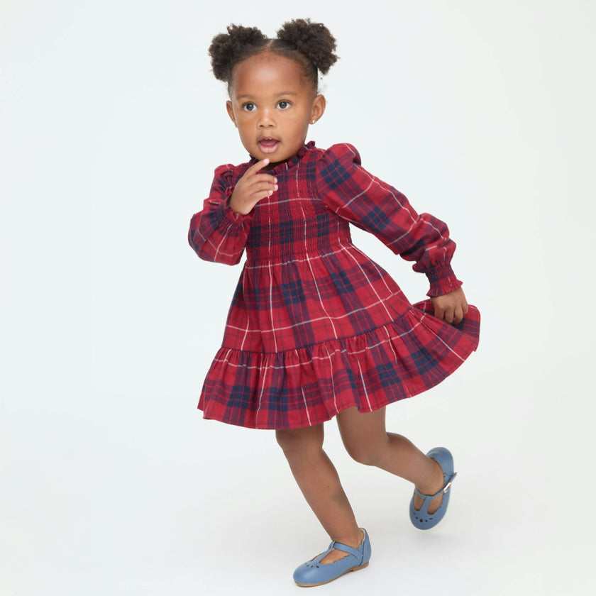 The Tiny Viviana Nap Dress - Cherry Tartan