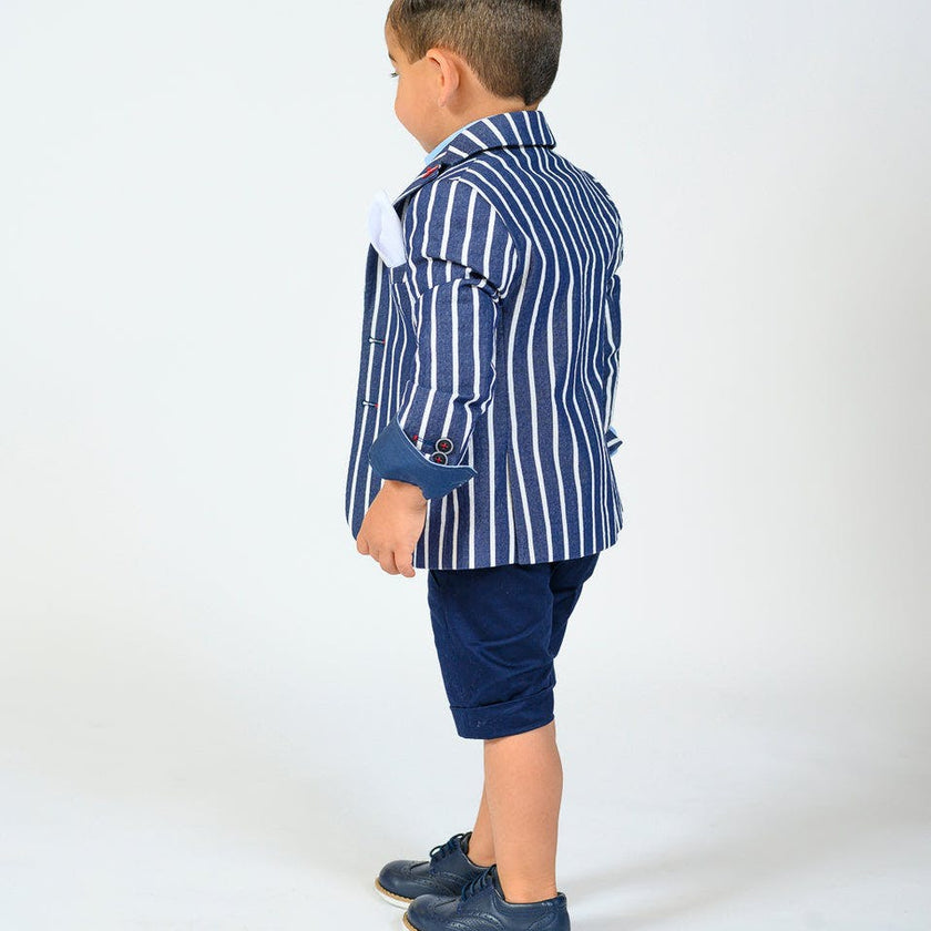 Navy Striped Embroidered Blazer
