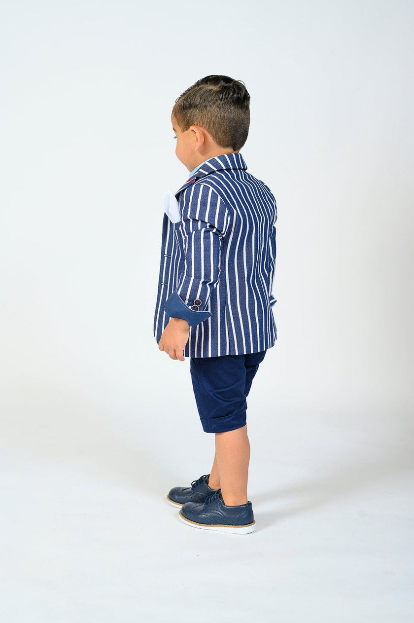Navy Striped Embroidered Blazer