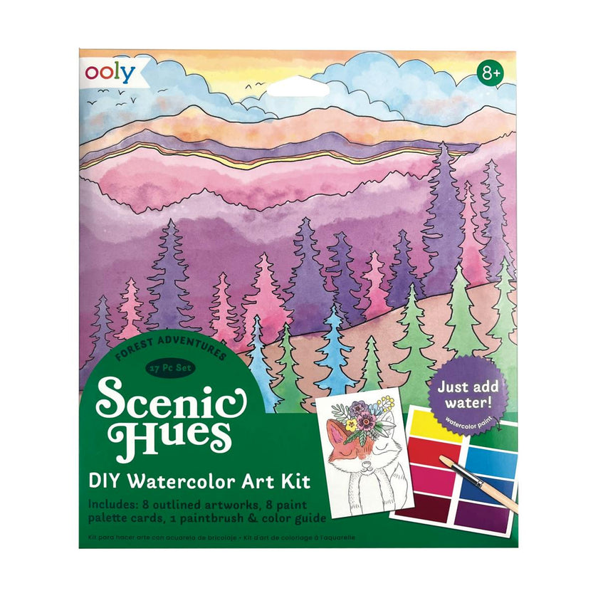 Scenic Hues DIY Watercolor Postcard Art Kit - Forest Adventure - 8 Cards