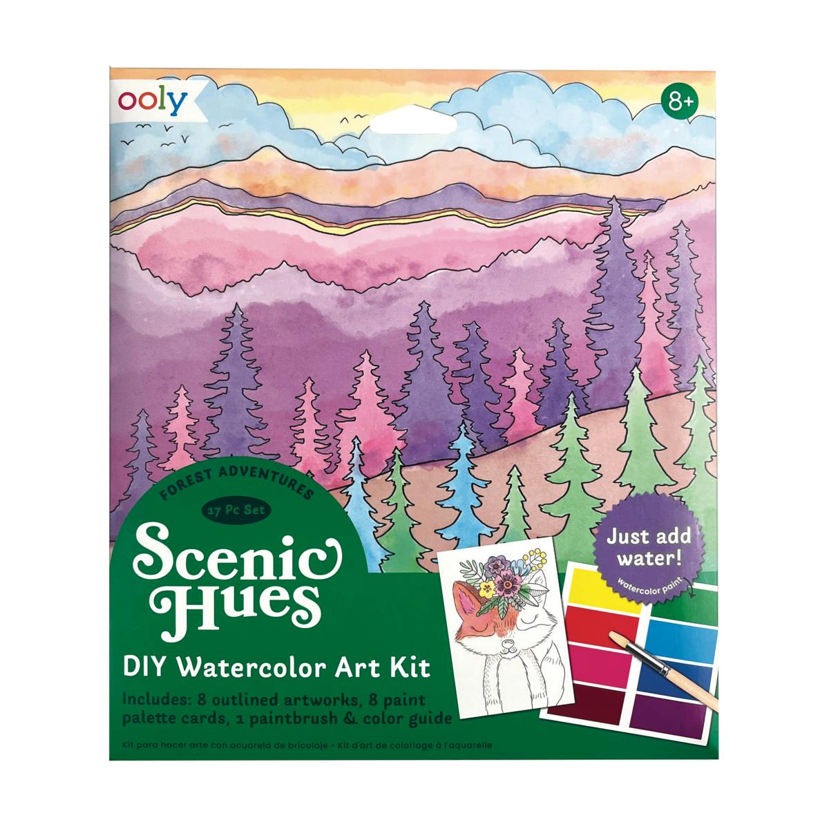 Scenic Hues DIY Watercolor Postcard Art Kit - Forest Adventure - 8 Cards