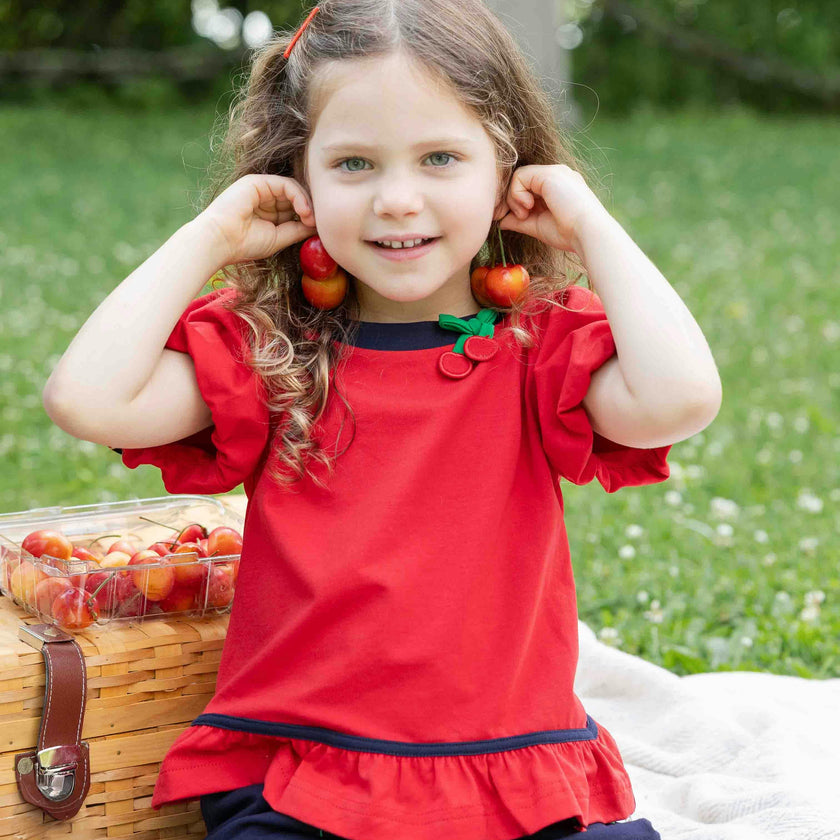Bubble Sleeve Top With Cherries