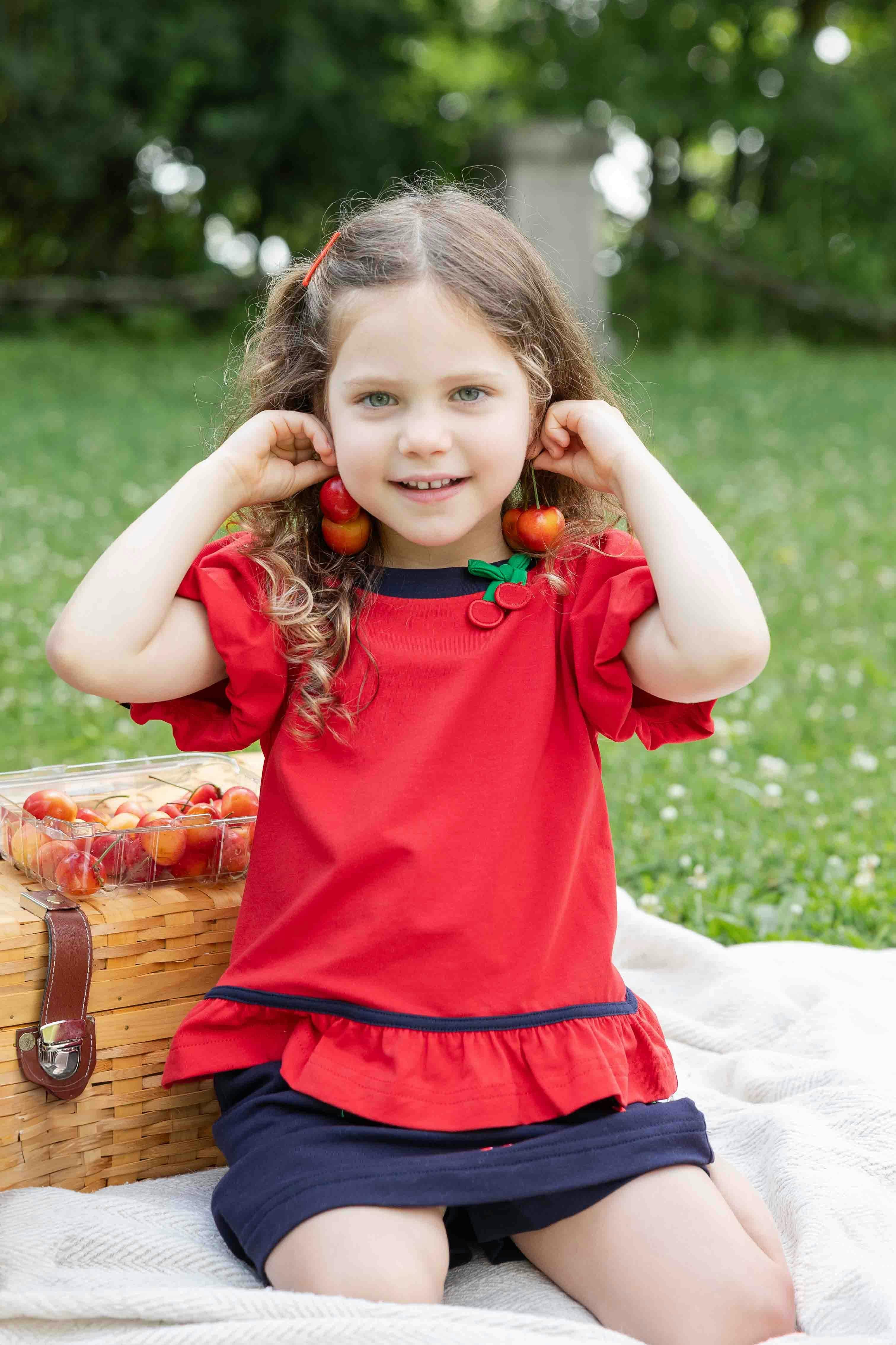 Bubble Sleeve Top With Cherries