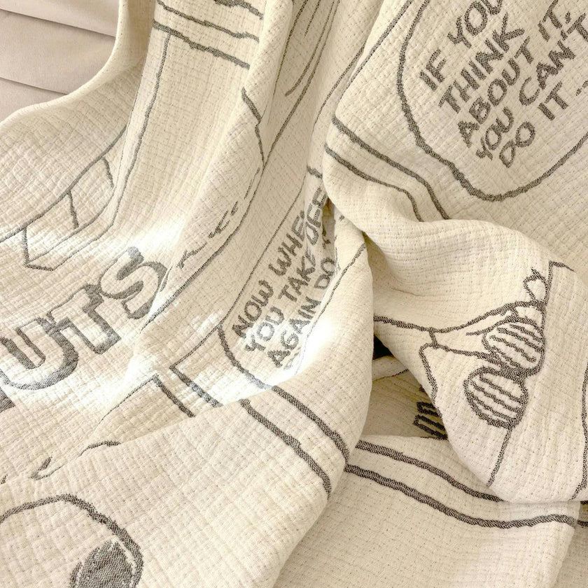 Blanket PEANUTS FLIGHT SCHOOL Comic Strip Cotton Black / White 4.25 x 6.5ft