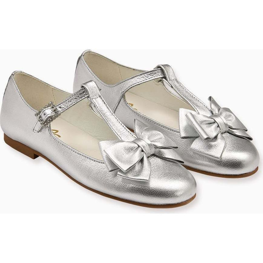 Nicky Hilton x La Coqueta Silver Tessa Leather Girl T-Bar Shoes