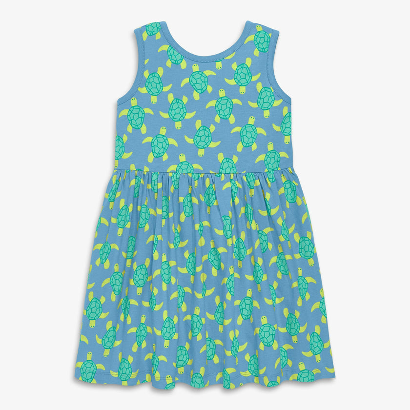 Kids tiered tank dress in sea turtles