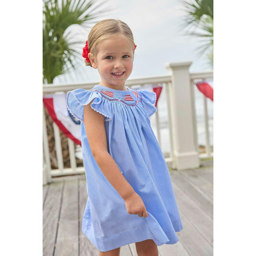 Smocked Bishop Dress - Flags