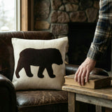 Hand Felted Wool Pillow - Brown Bear Silhouette Cream - 20" Arcadia Home