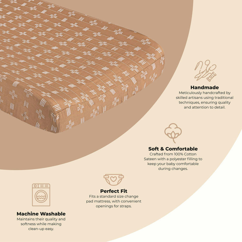 Ezra Copper Dash Cotton Quilted Change Pad Cover