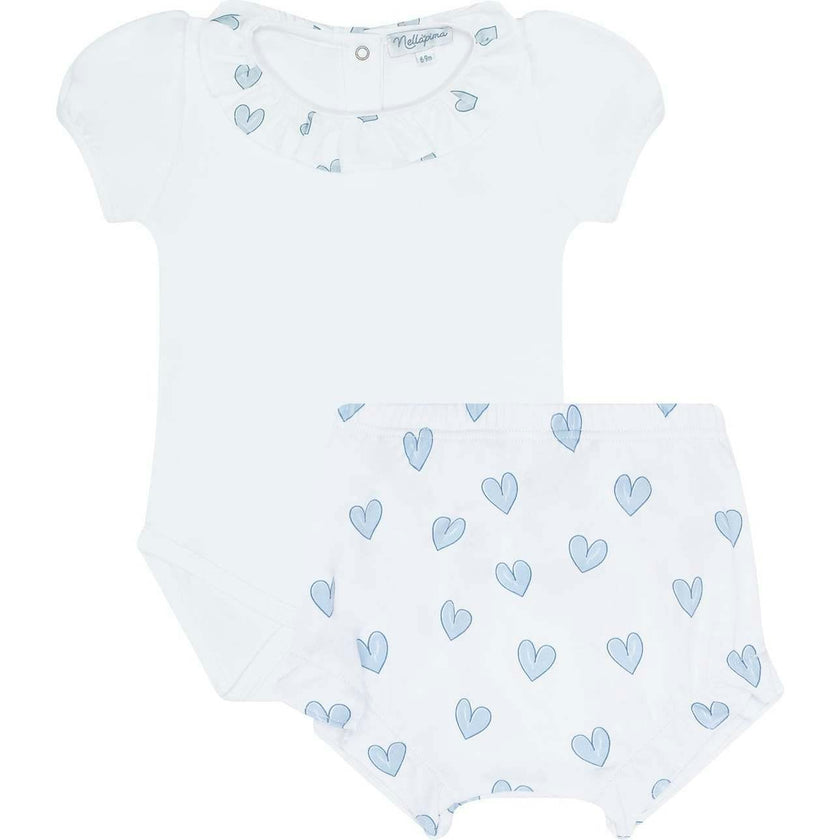 Blue Heart Print Onesie Set