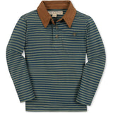 Organic Long Sleeve Jersey Polo with Cord Collar, Blue