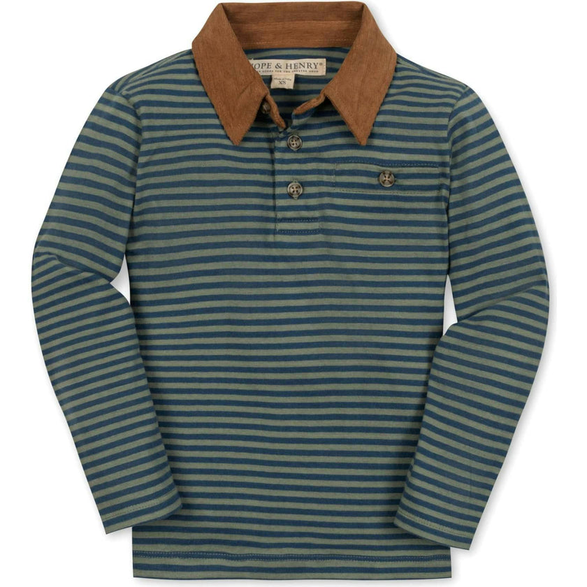 Organic Long Sleeve Jersey Polo with Cord Collar, Blue