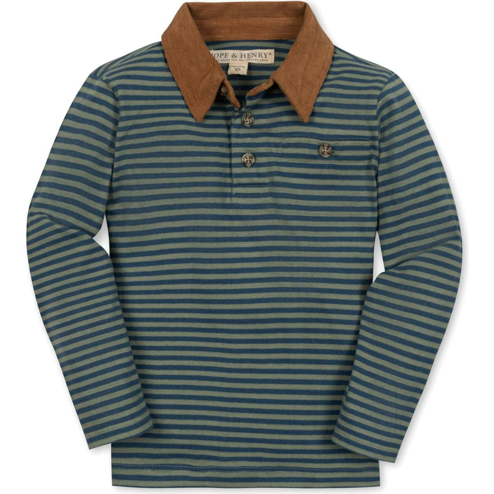 Organic Long Sleeve Jersey Polo with Cord Collar, Blue