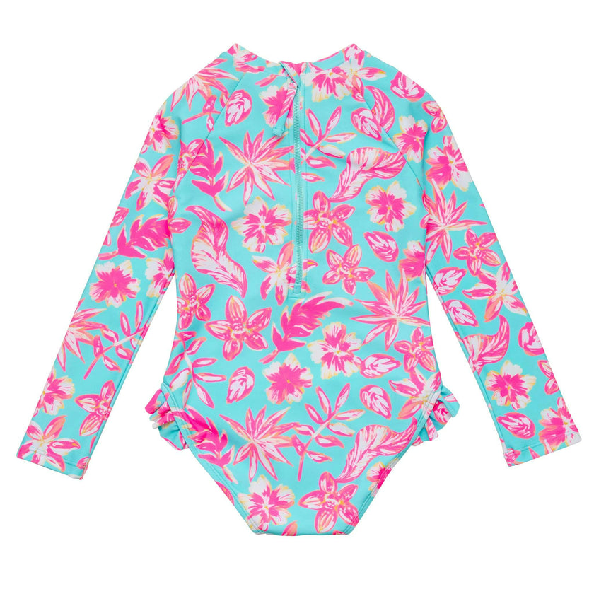 Tropical Glow Recycled Leg Frill Surf Suit