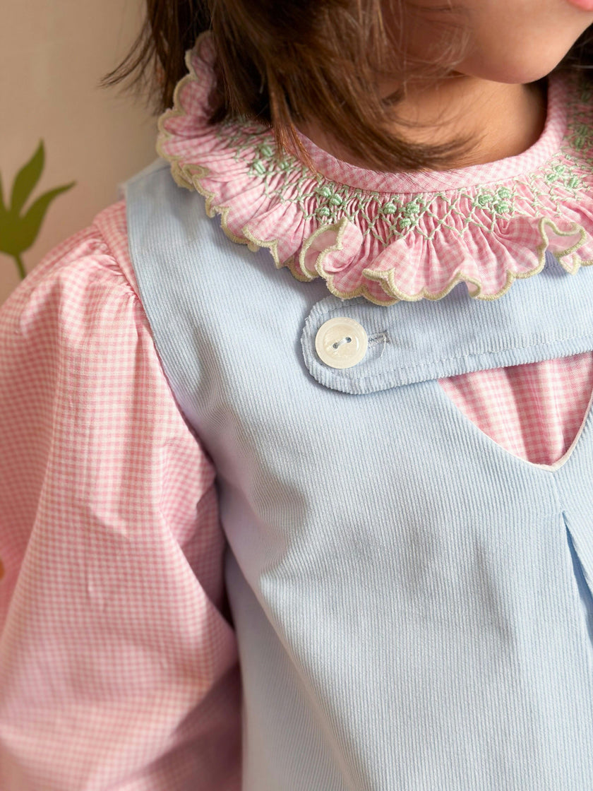 Pink Gingham Ruffle Smocked Blouse
