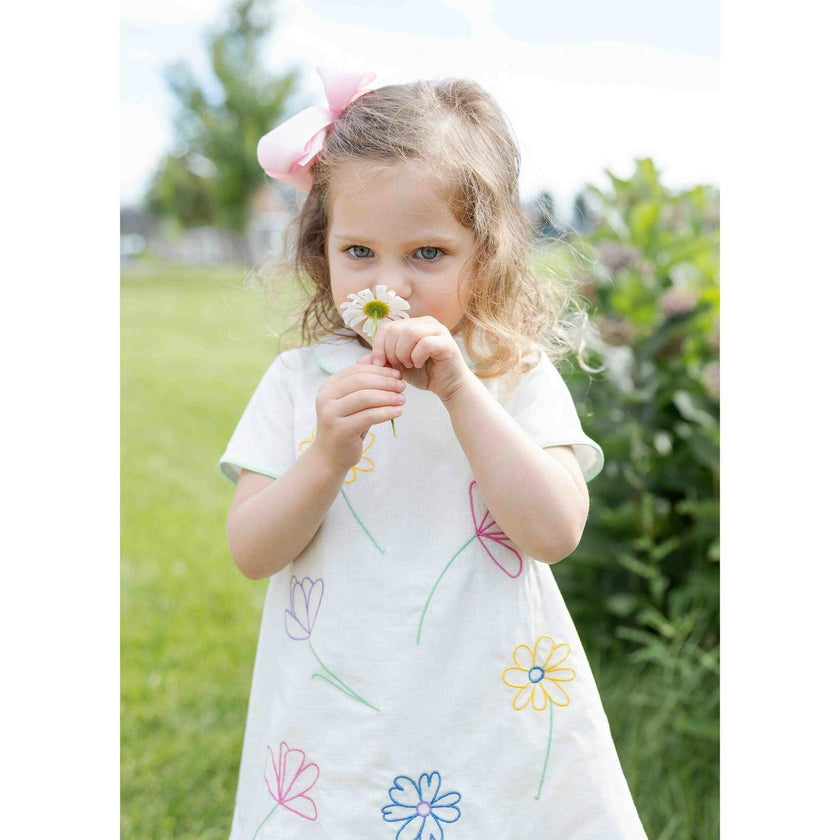 Linen Look Dress With Embroidered Flowers