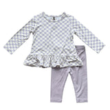 Girls Long Sleeve Peplum Set in Lavender Cloud Checkered
