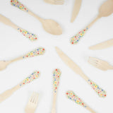 Elegant Floral Wooden Cutlery Set