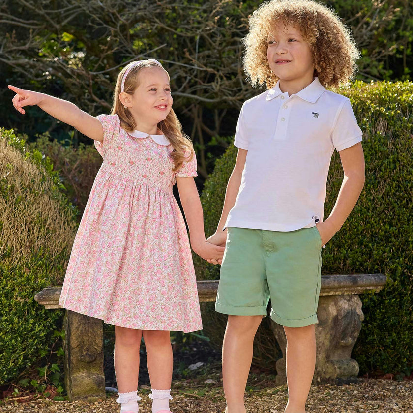 Rosie Smocked Dress in Peach Rose Floral