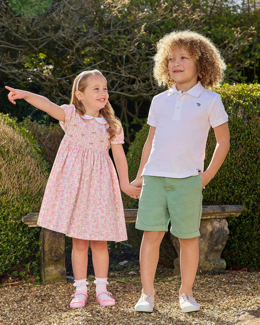 Rosie Smocked Dress in Peach Rose Floral
