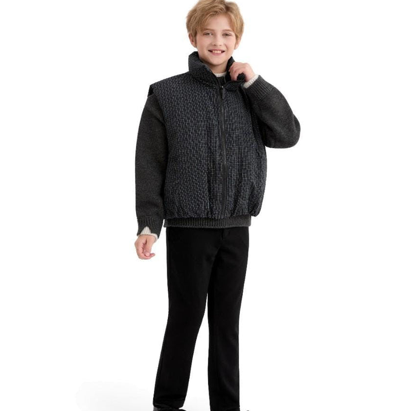 Black Grid-Pattern Quilted Vest