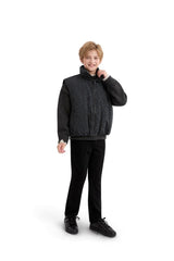 Black Grid-Pattern Quilted Vest