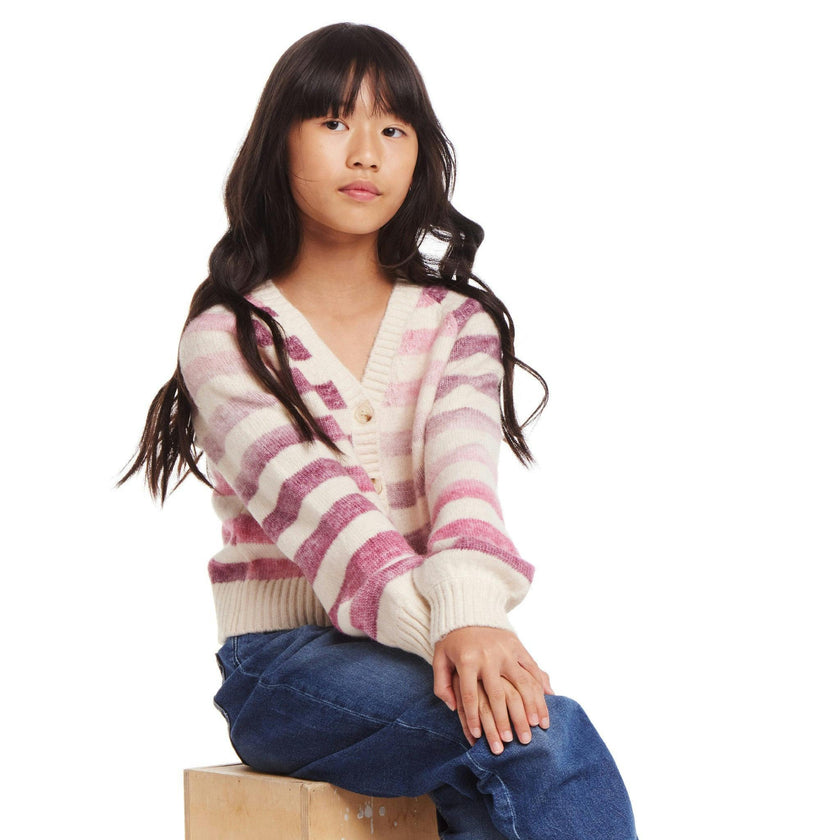 Kids Oatmeal/Purple Ombre Stripe Cardigan