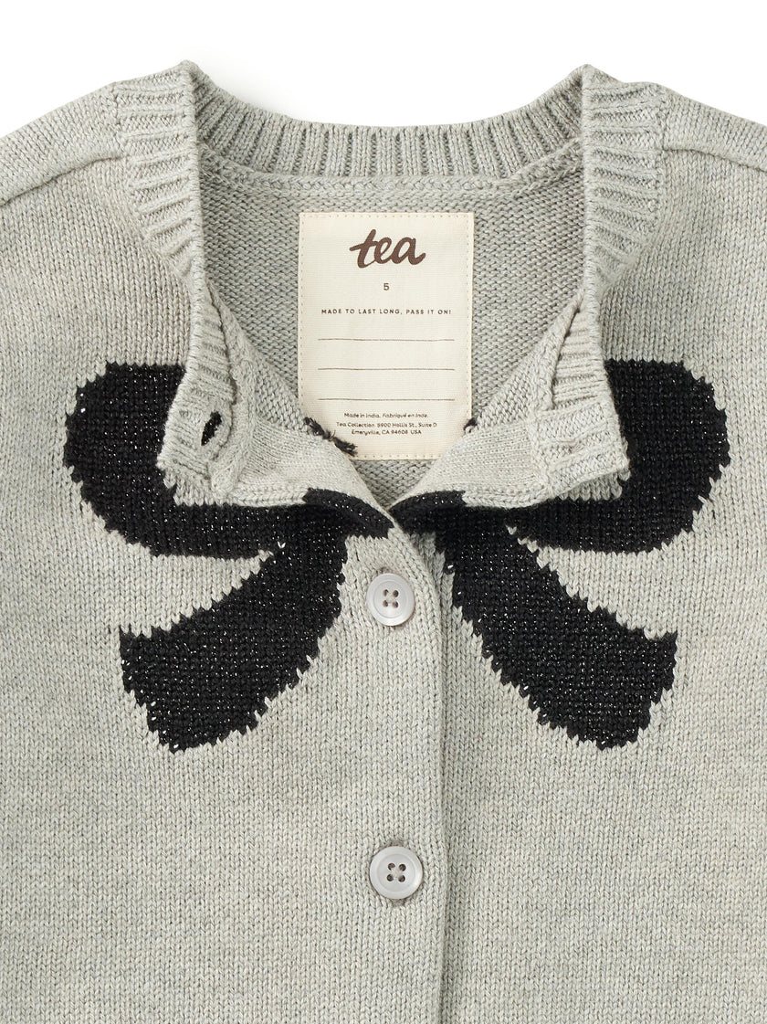 Bow Cardigan, Med Heather Grey