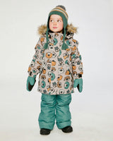 Two Piece Discover Snowsuit Beige Printed with Dogs