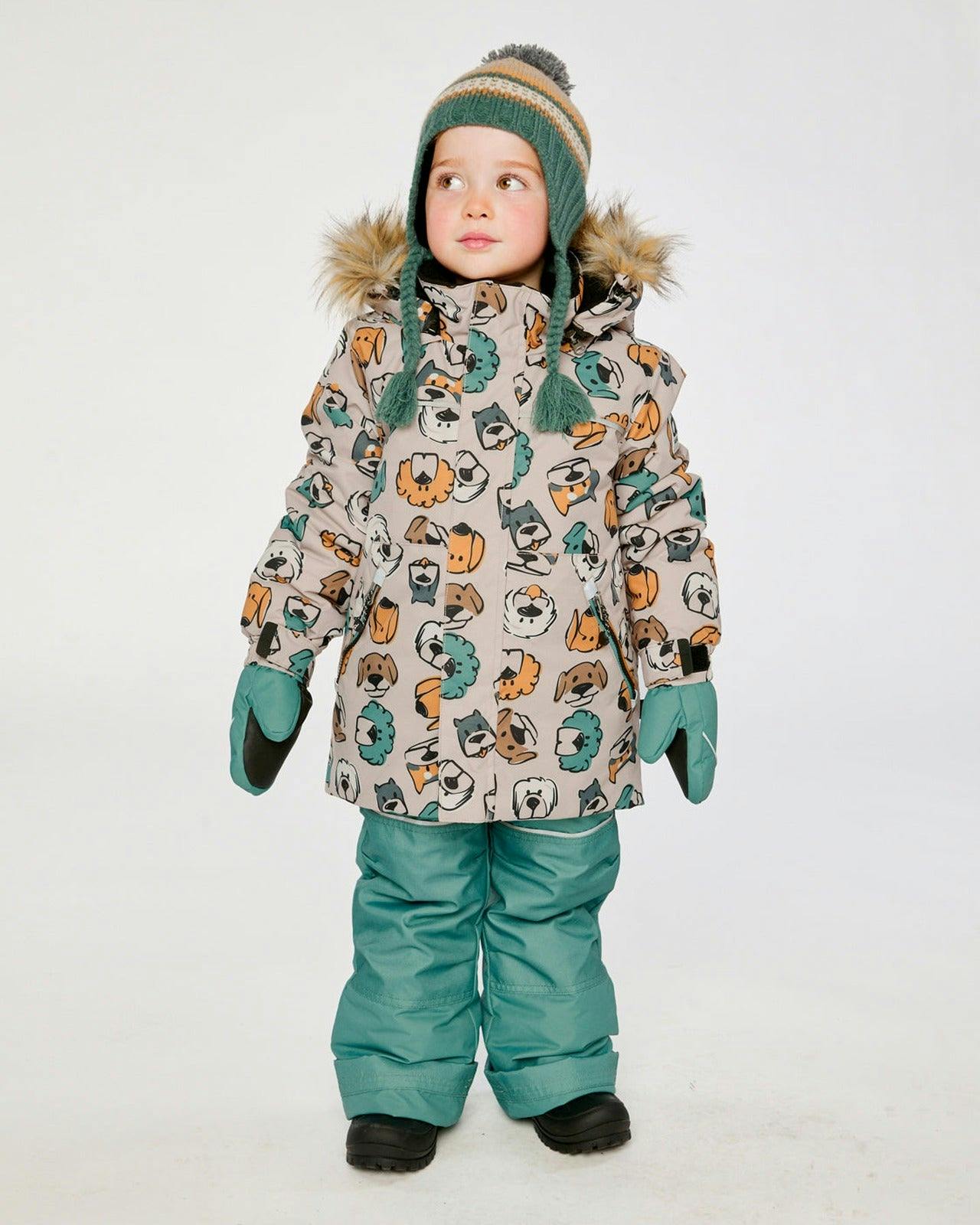 Two Piece Discover Snowsuit Beige Printed with Dogs