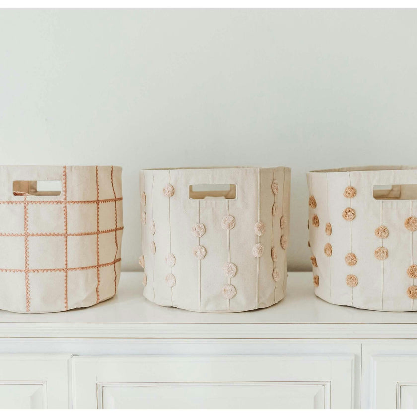 Handmade Canvas Storage Basket Pom Pom