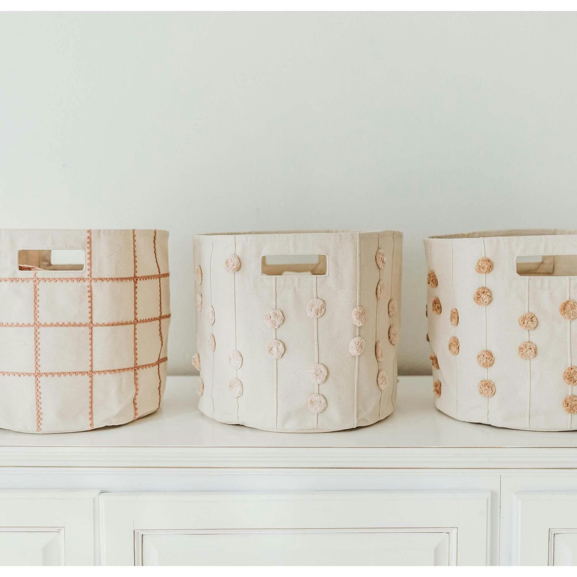 Handmade Canvas Storage Basket Pom Pom