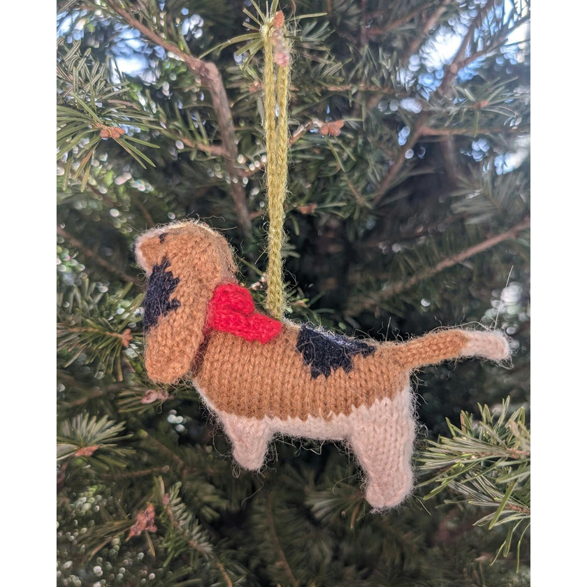 Basset Hound Hand Knit Christmas Ornament
