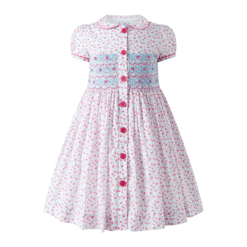 Floral Smocked Button-Front Dress