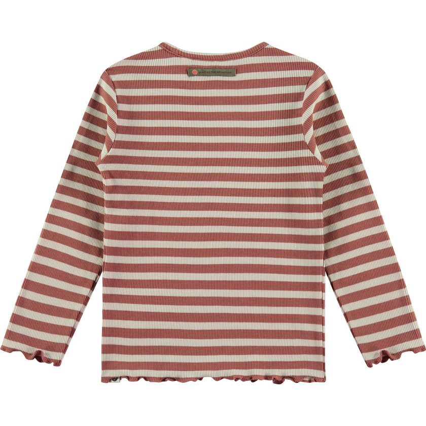 Flower Striped Long Sleeve Lettuce Hem T-Shirt