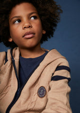 The Beige Merino Cable Knit Zip-Up Hoodie