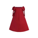 Red Luneta Off Shoulder Bow Dress