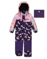 Kids One Piece Play Snowsuit Purple Unicorn Print