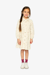 Corduroy Shirt Dress Beige Floral Print