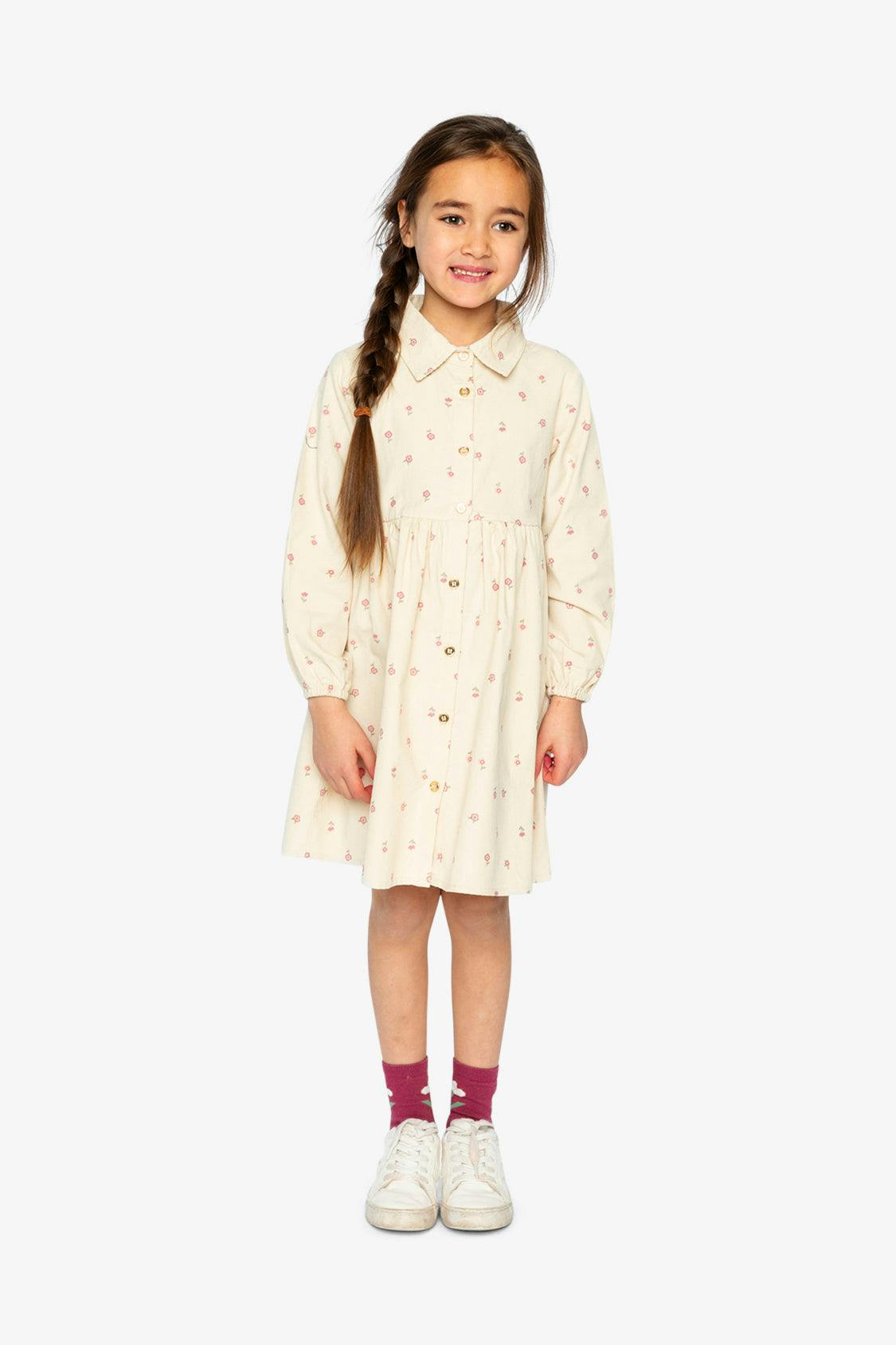 Corduroy Shirt Dress Beige Floral Print