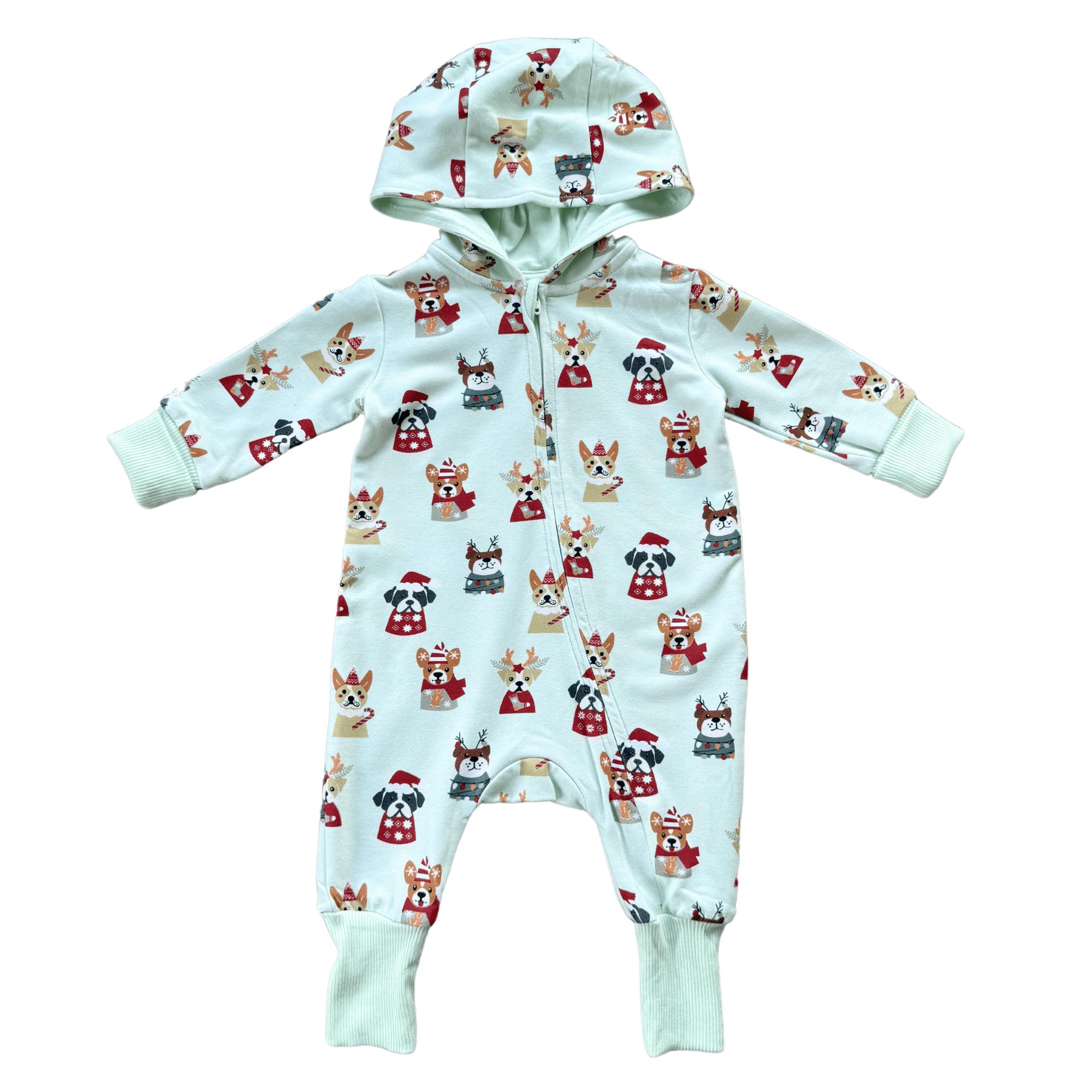 Boys Terry Zip Romper in Christmas Dogs