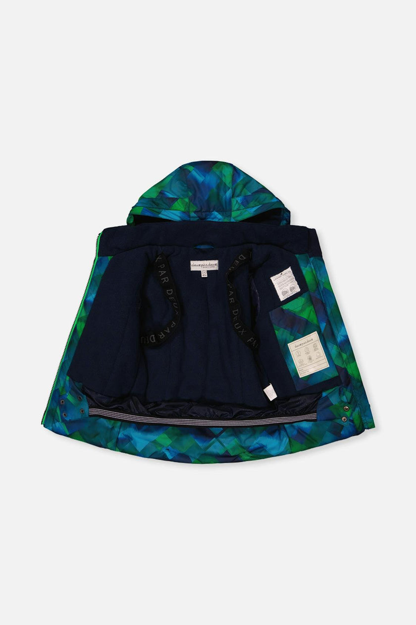 Two Piece Play Snowsuit Blue and Green Checkered Print with Navy Pants